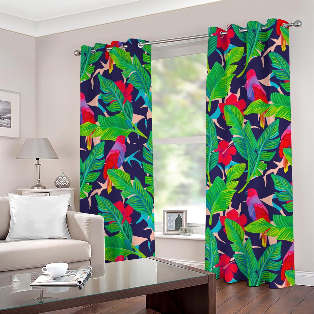 Parrot Banana Leaf Hawaii Pattern Print Grommet Curtains