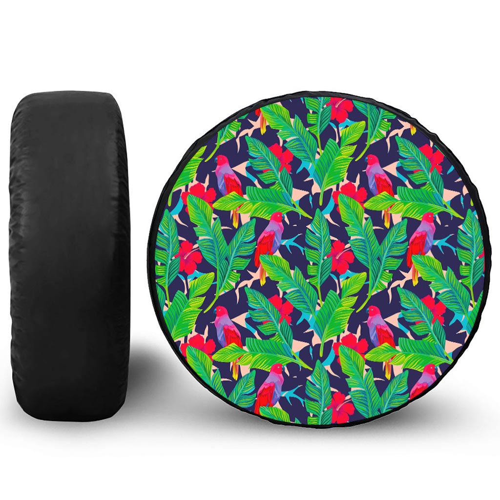 Parrot Banana Leaf Hawaii Pattern Print Leather Spare Tire Cover