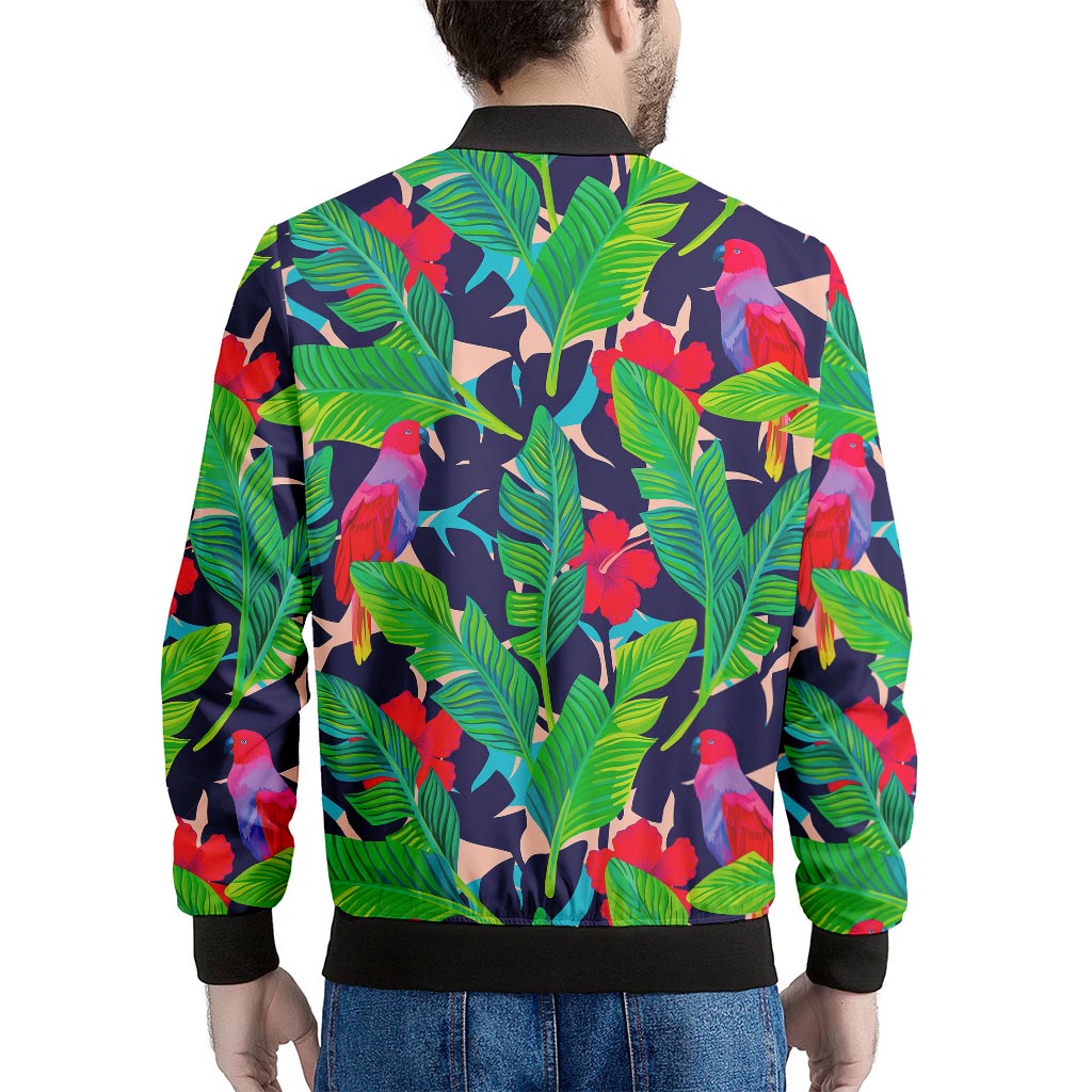 Parrot Banana Leaf Hawaii Pattern Print Men's Bomber Jacket