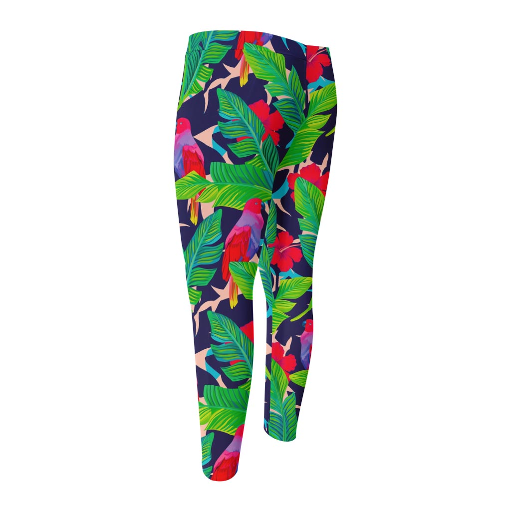 Parrot Banana Leaf Hawaii Pattern Print Men's Compression Pants