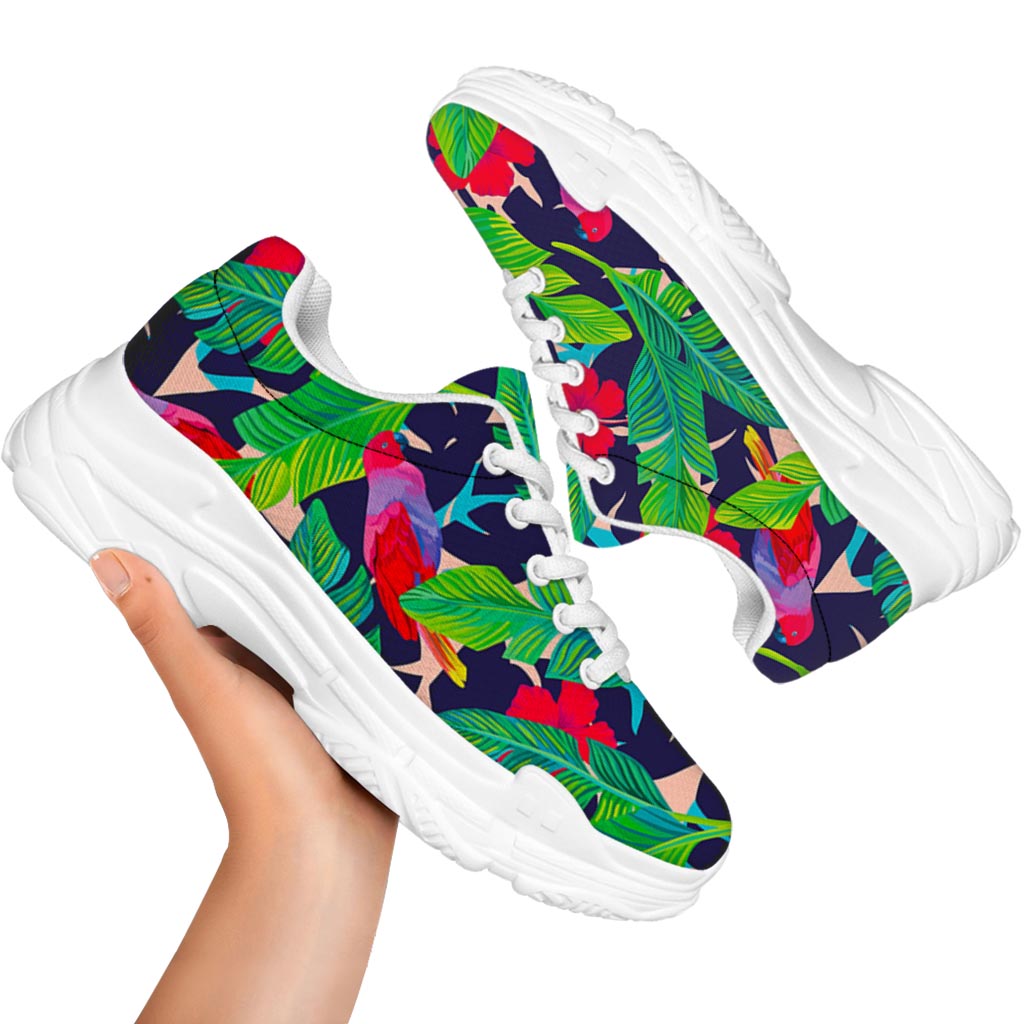 Parrot Banana Leaf Hawaii Pattern Print White Chunky Shoes