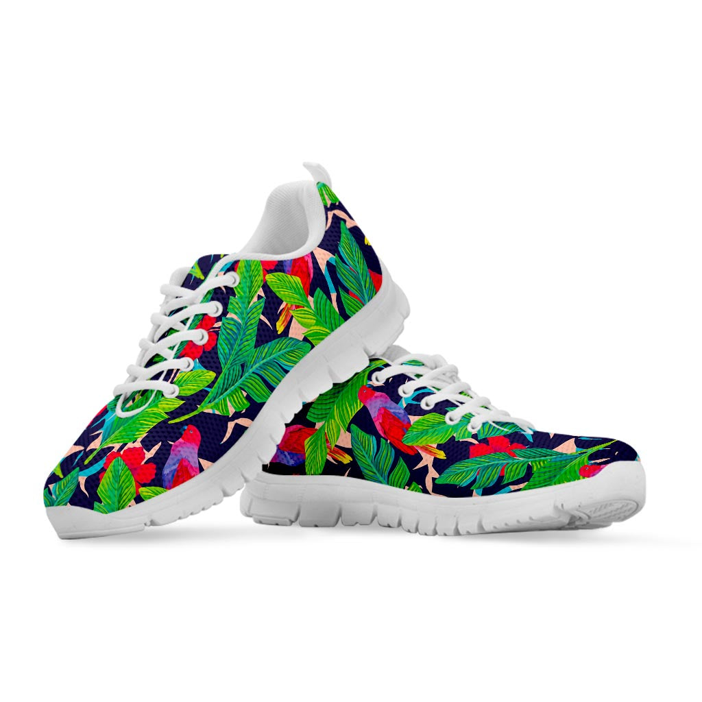 Parrot Banana Leaf Hawaii Pattern Print White Running Shoes