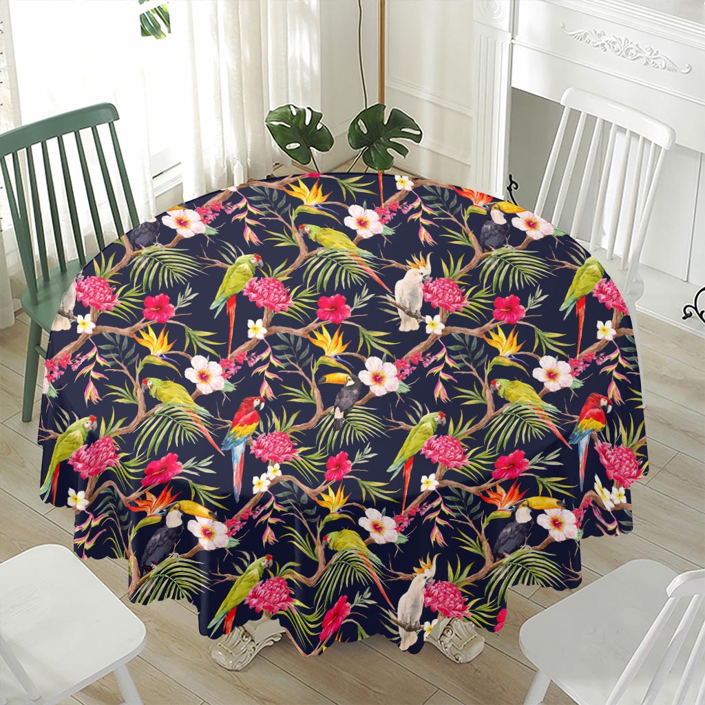 Parrot Toucan Tropical Pattern Print Waterproof Round Tablecloth