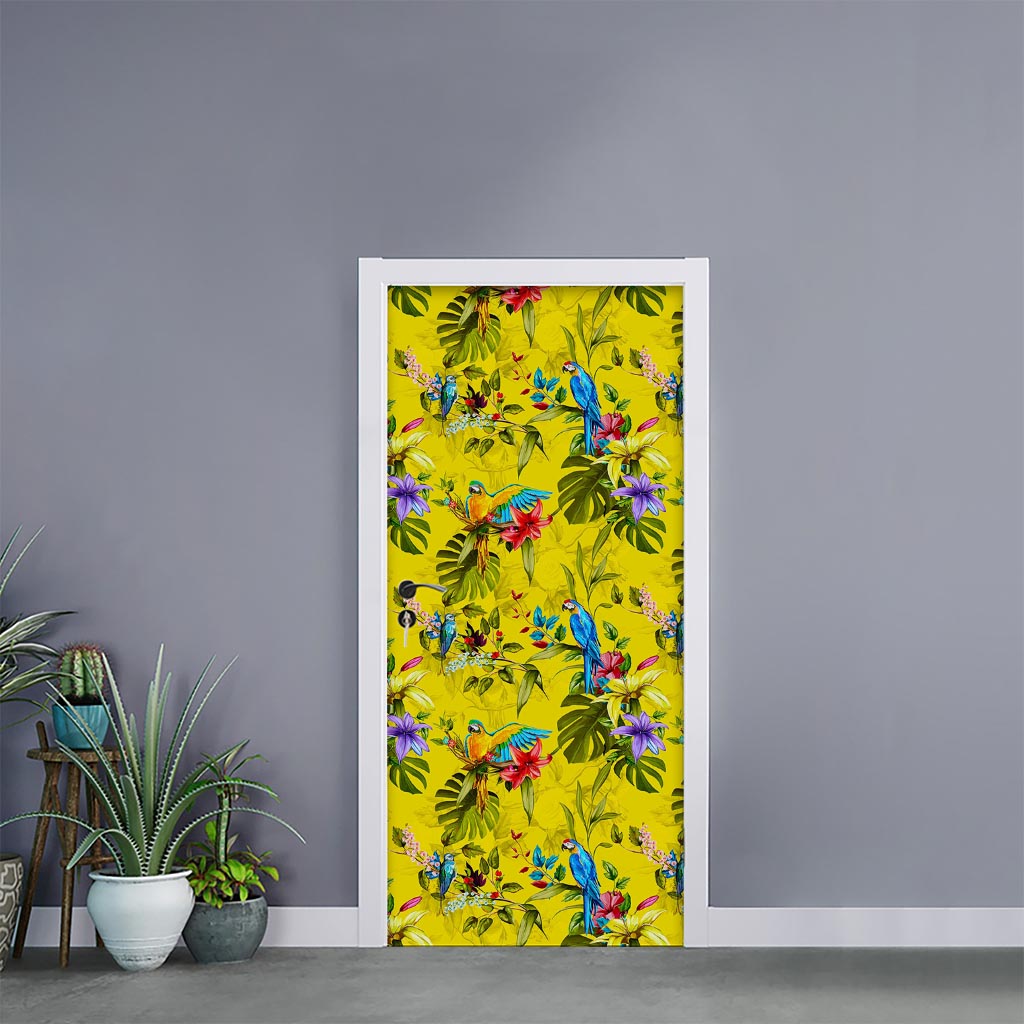 Parrot Tropical Pattern Print Door Sticker