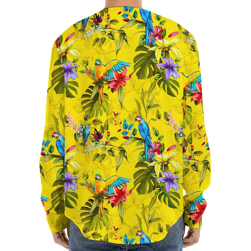Parrot Tropical Pattern Print Long Sleeve Baseball Jersey