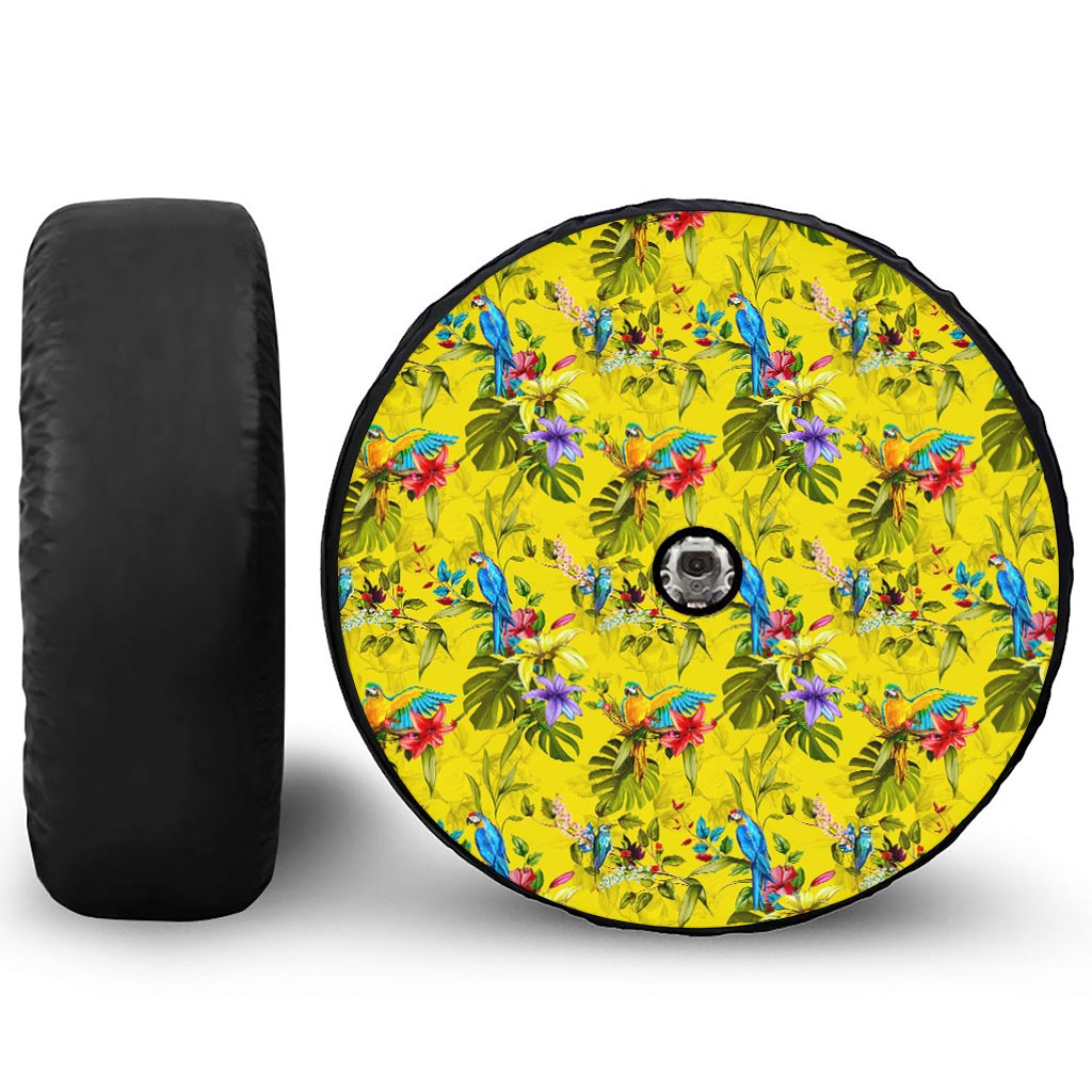 Parrot Tropical Pattern Print Tire Cover With Camera Hole
