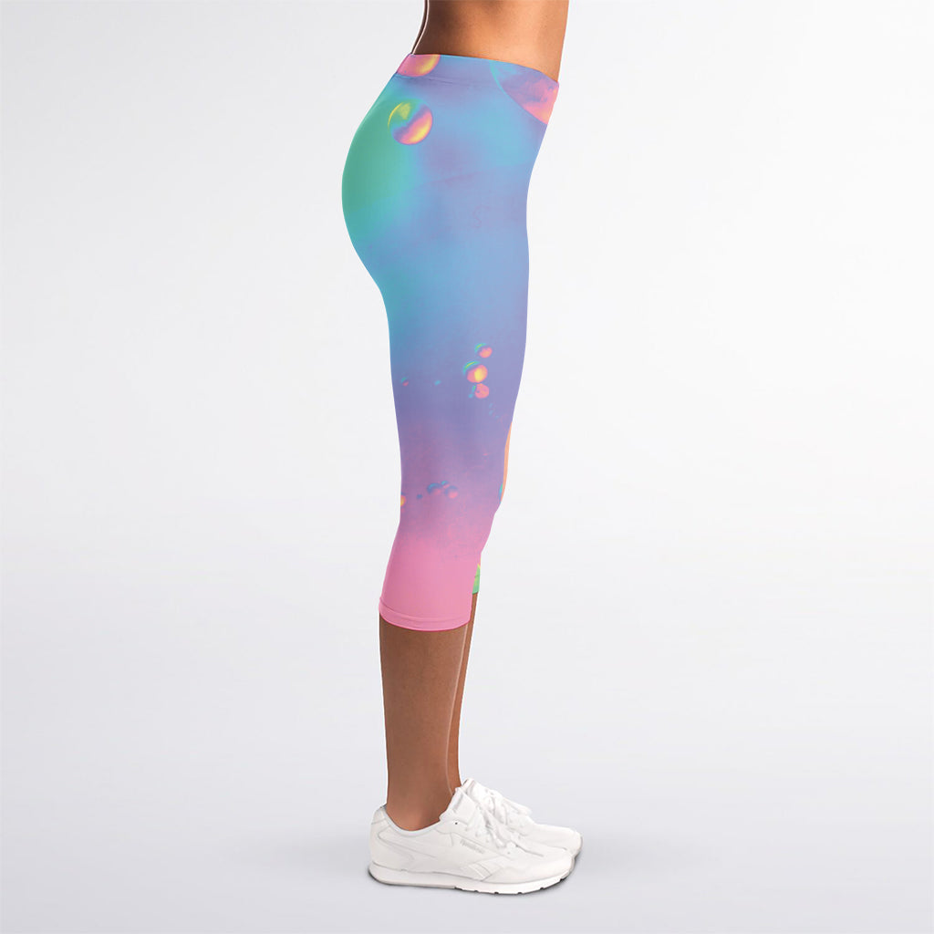 Pastel Acid Melt Print Women's Capri Leggings