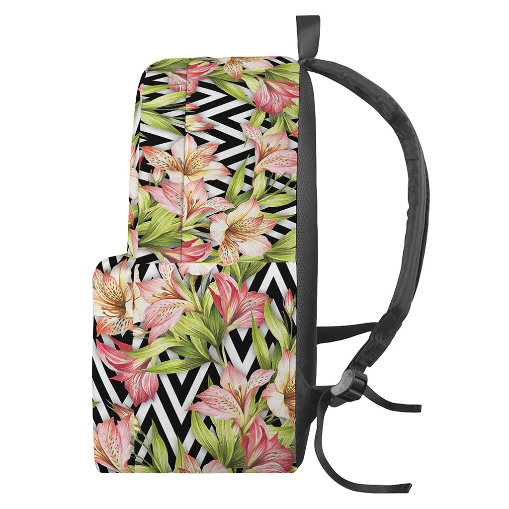 Pastel Alstroemeria Zigzag Pattern Print Backpack