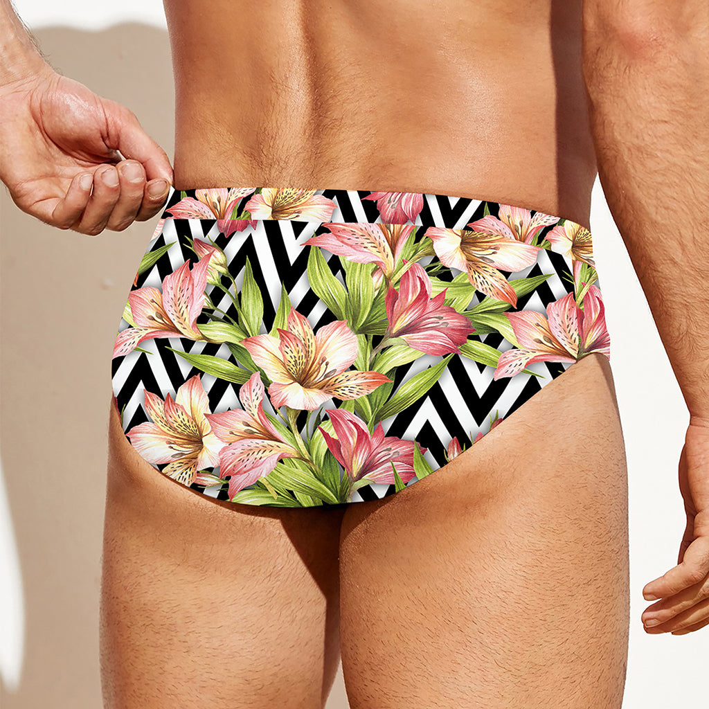 Pastel Alstroemeria Zigzag Pattern Print Men's Swim Briefs
