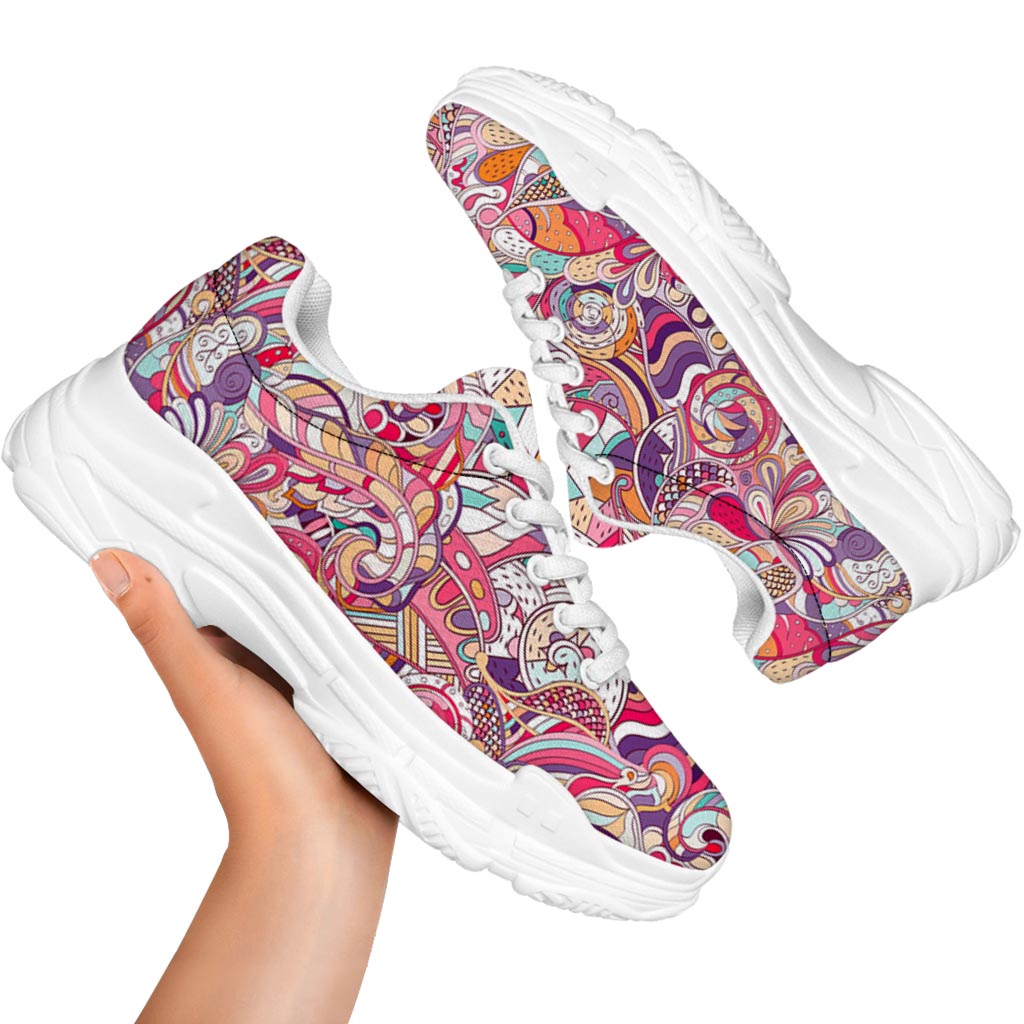 Pastel Bohemian Floral Pattern Print White Chunky Shoes