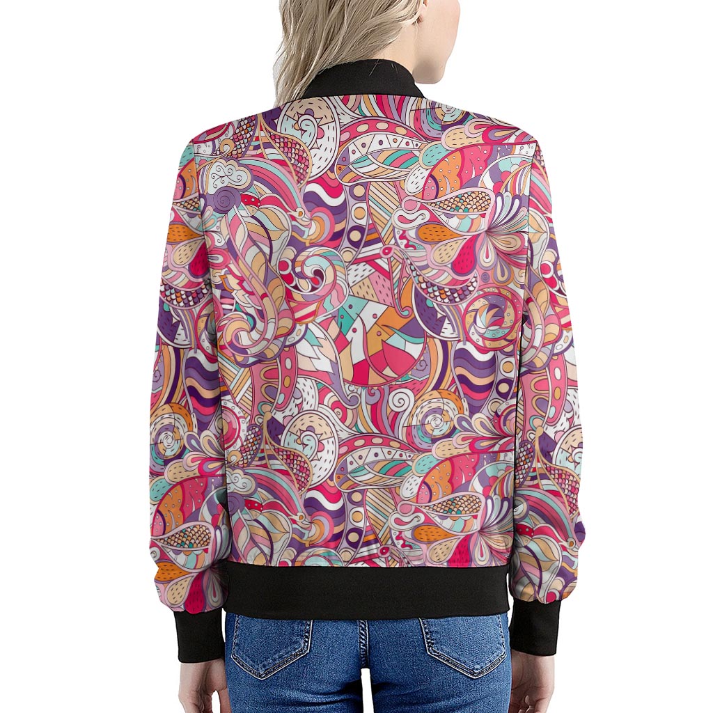 Pastel Bohemian Floral Pattern Print Women's Bomber Jacket
