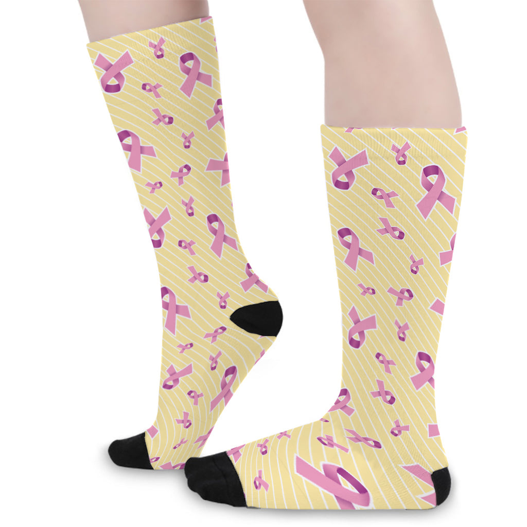 Pastel Breast Cancer Awareness Print Long Socks