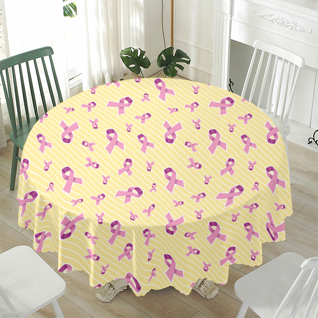 Pastel Breast Cancer Awareness Print Waterproof Round Tablecloth
