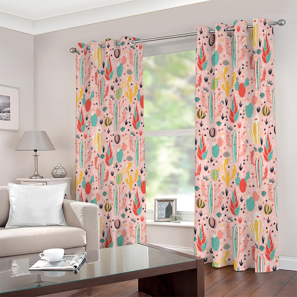 Pastel Cactus And Succulent Print Extra Wide Grommet Curtains