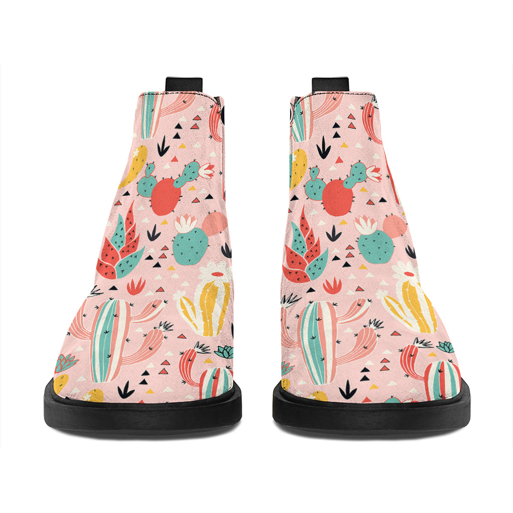Pastel Cactus And Succulent Print Flat Ankle Boots