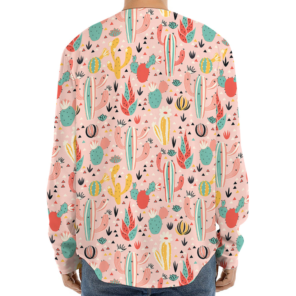 Pastel Cactus And Succulent Print Long Sleeve Baseball Jersey