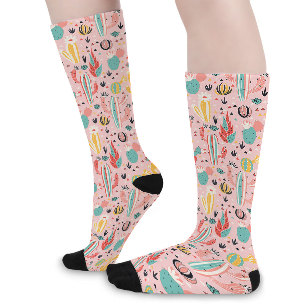 Pastel Cactus And Succulent Print Long Socks