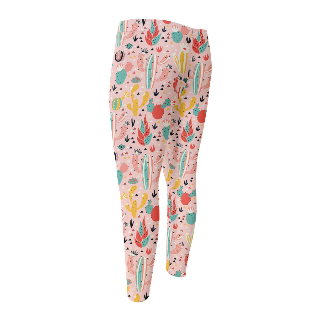 Pastel Cactus And Succulent Print Men's Compression Pants