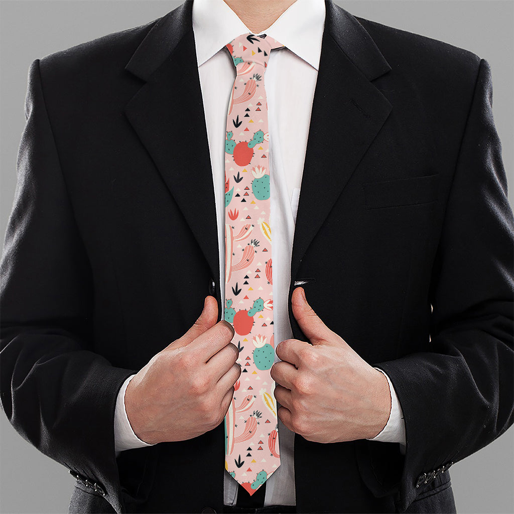 Pastel Cactus And Succulent Print Necktie
