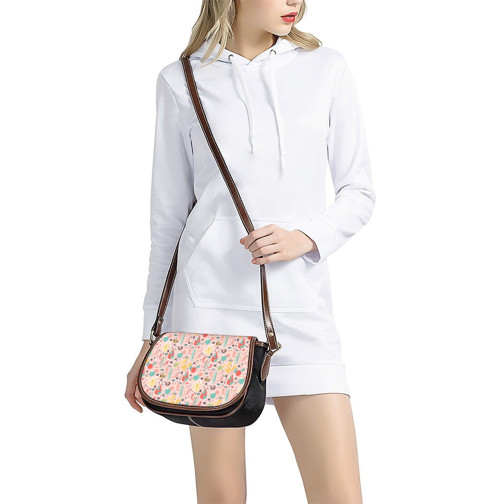 Pastel Cactus And Succulent Print Saddle Bag