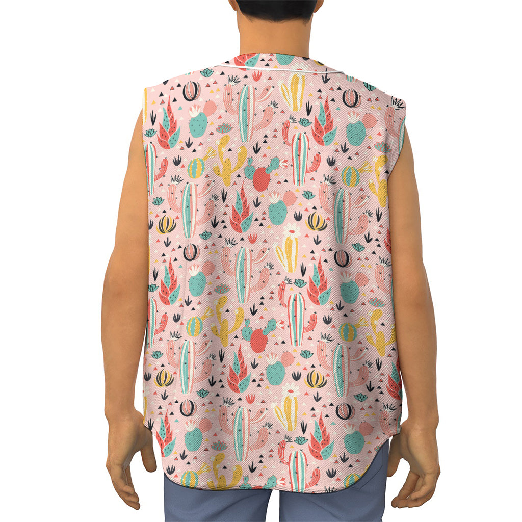 Pastel Cactus And Succulent Print Sleeveless Baseball Jersey