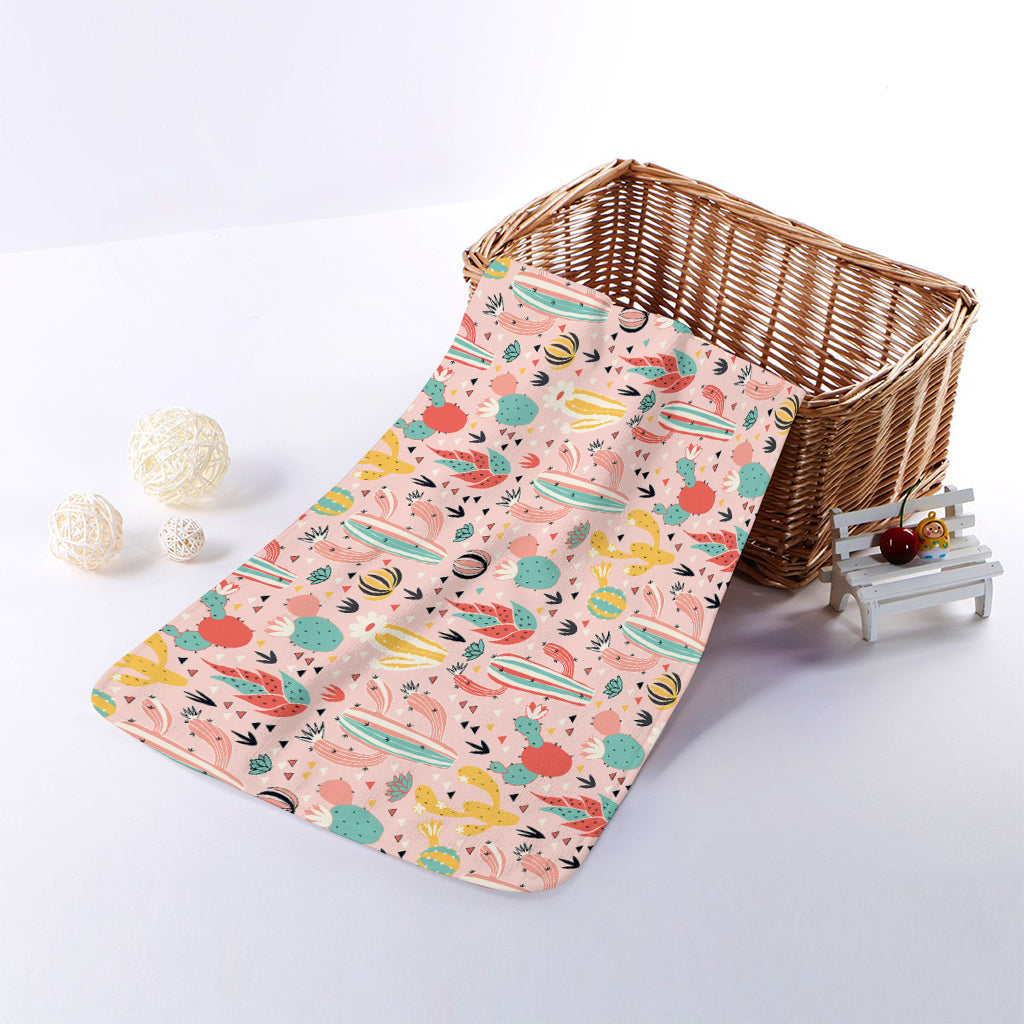 Pastel Cactus And Succulent Print Towel