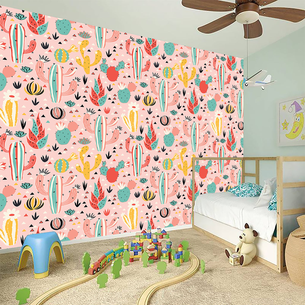 Pastel Cactus And Succulent Print Wall Sticker