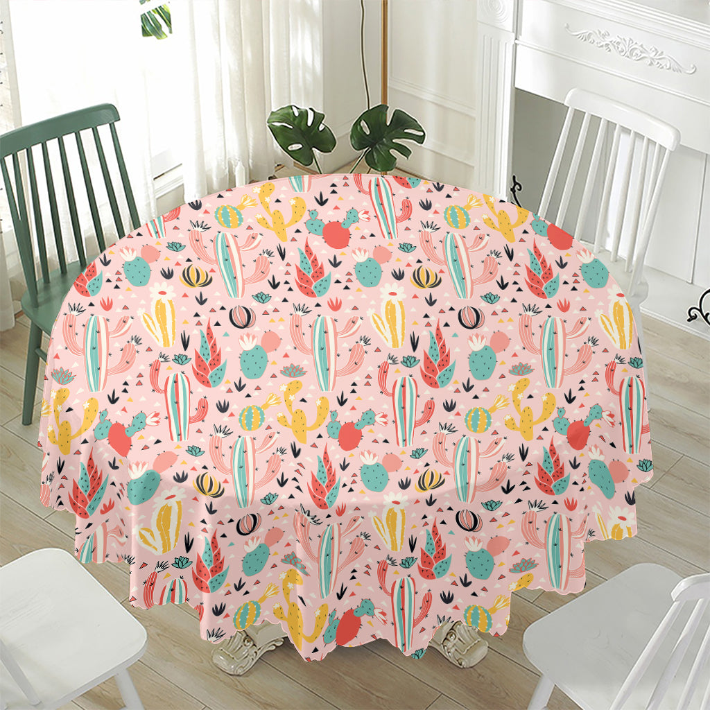 Pastel Cactus And Succulent Print Waterproof Round Tablecloth