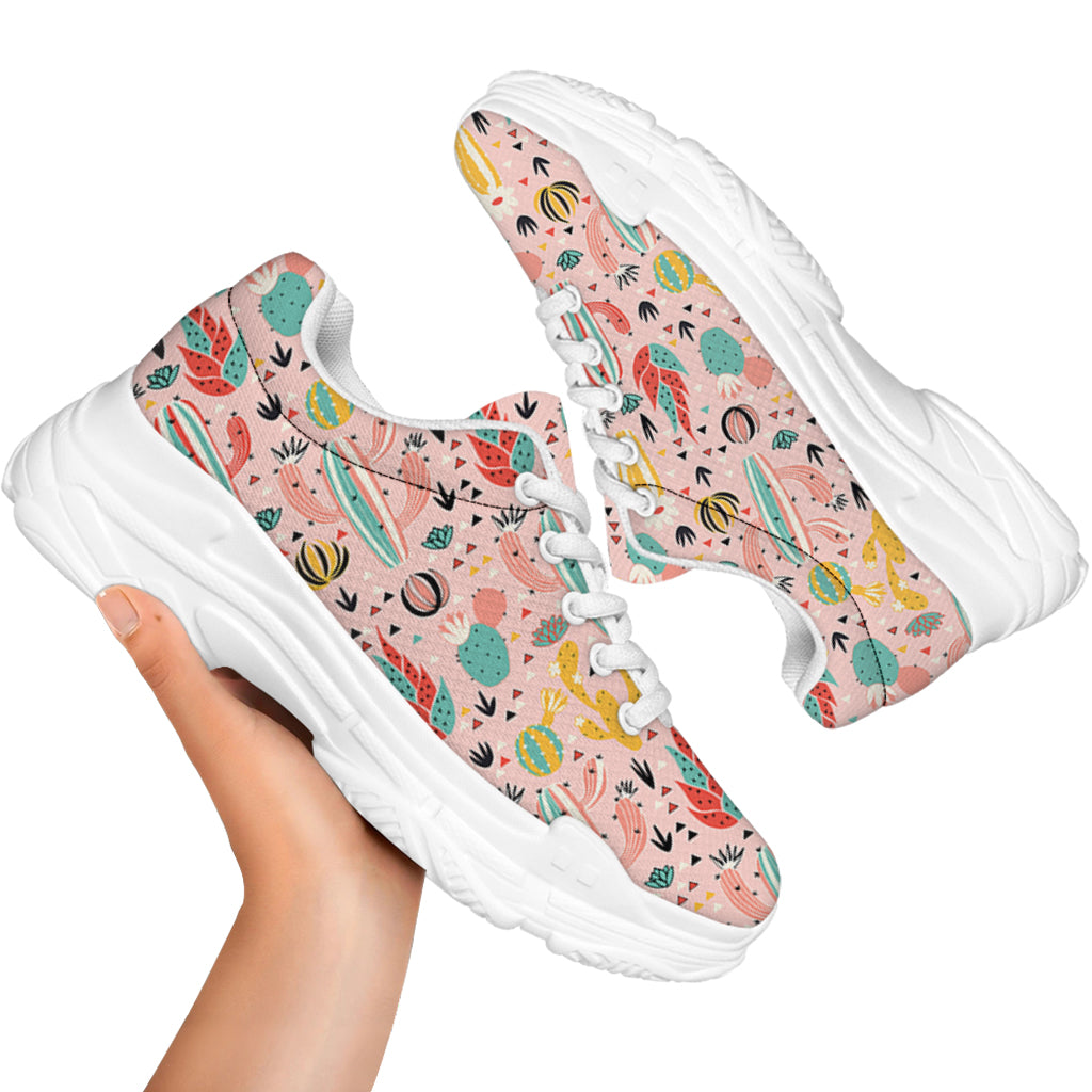 Pastel Cactus And Succulent Print White Chunky Shoes