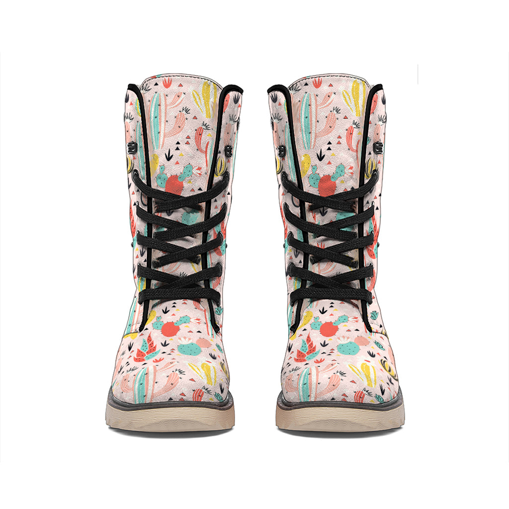 Pastel Cactus And Succulent Print Winter Boots