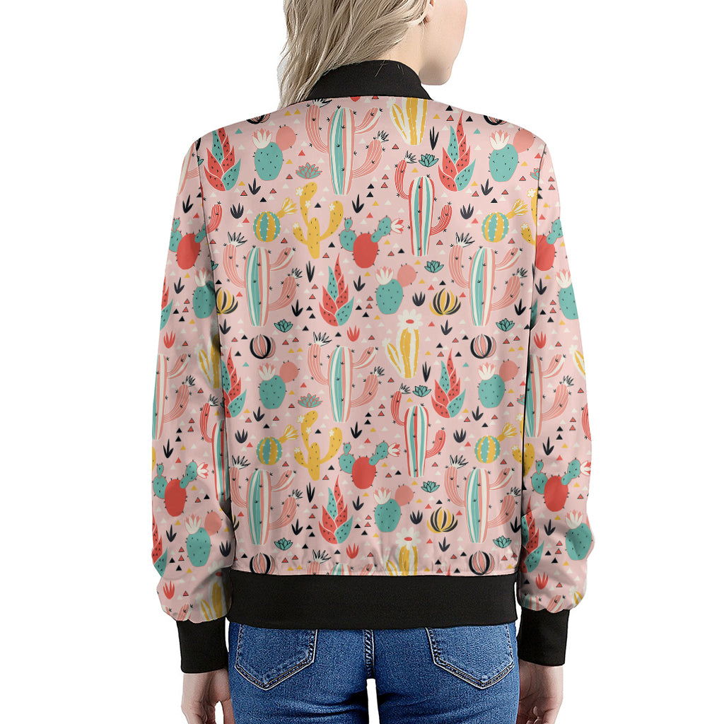 Pastel Cactus And Succulent Print Women's Bomber Jacket
