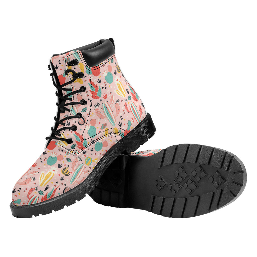 Pastel Cactus And Succulent Print Work Boots
