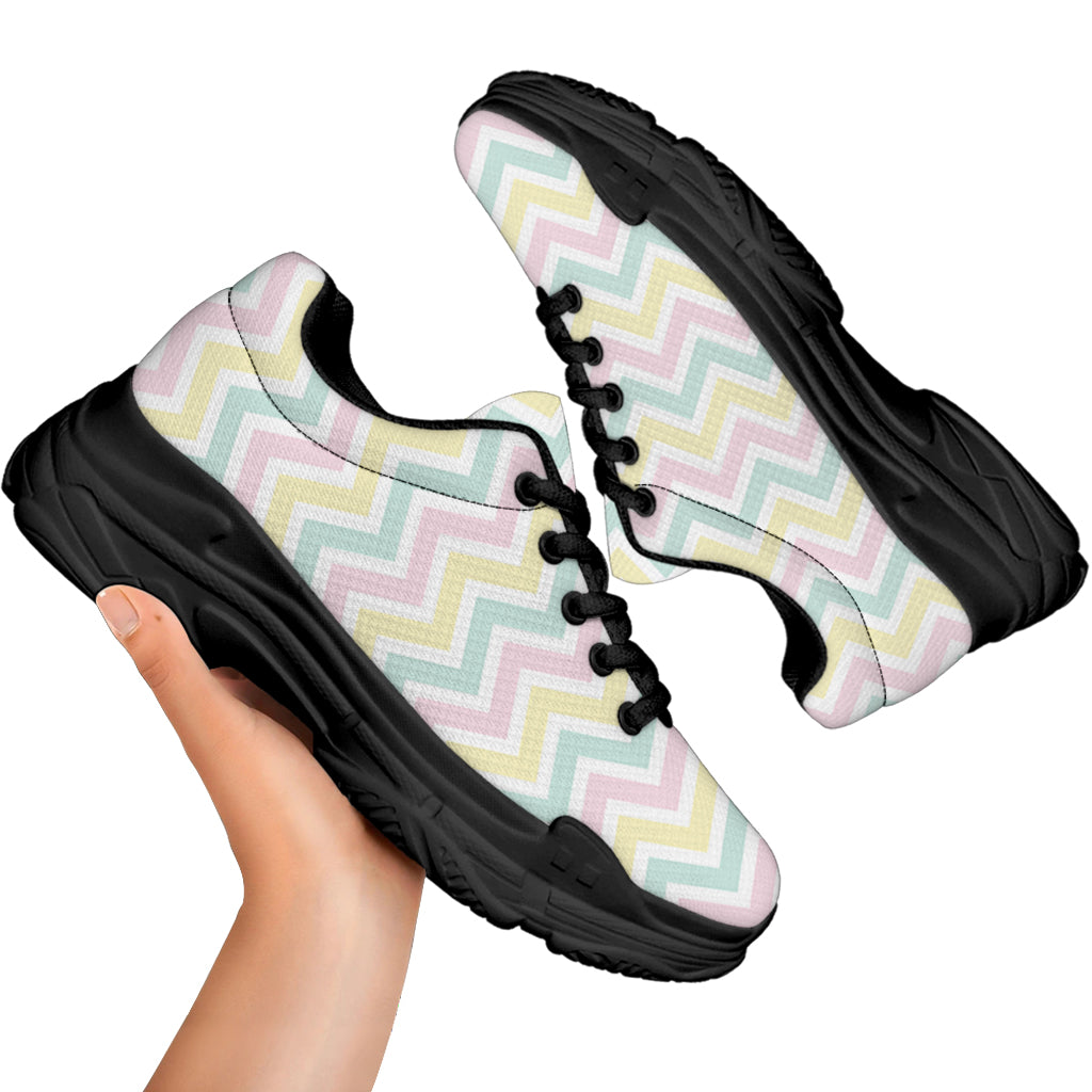 Pastel Chevron Pattern Print Black Chunky Shoes