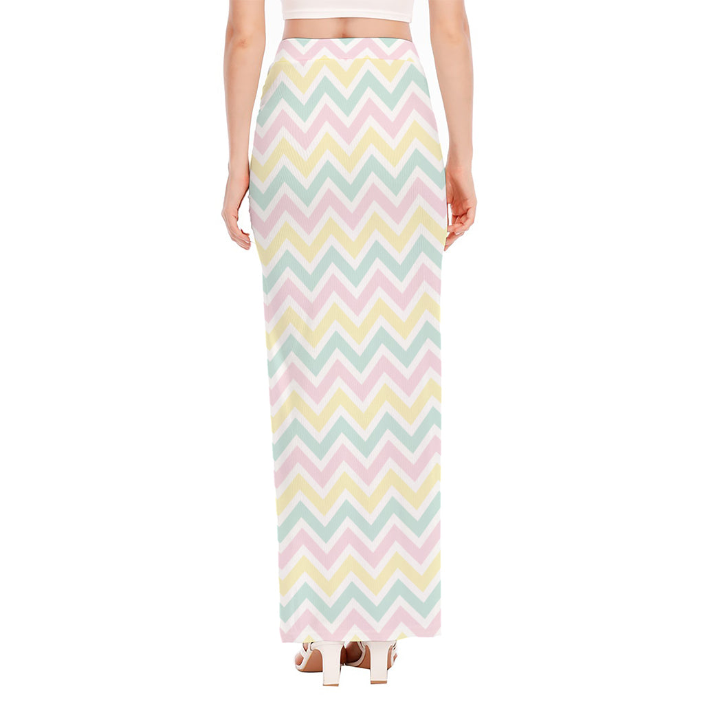 Pastel Chevron Pattern Print High Slit Maxi Skirt