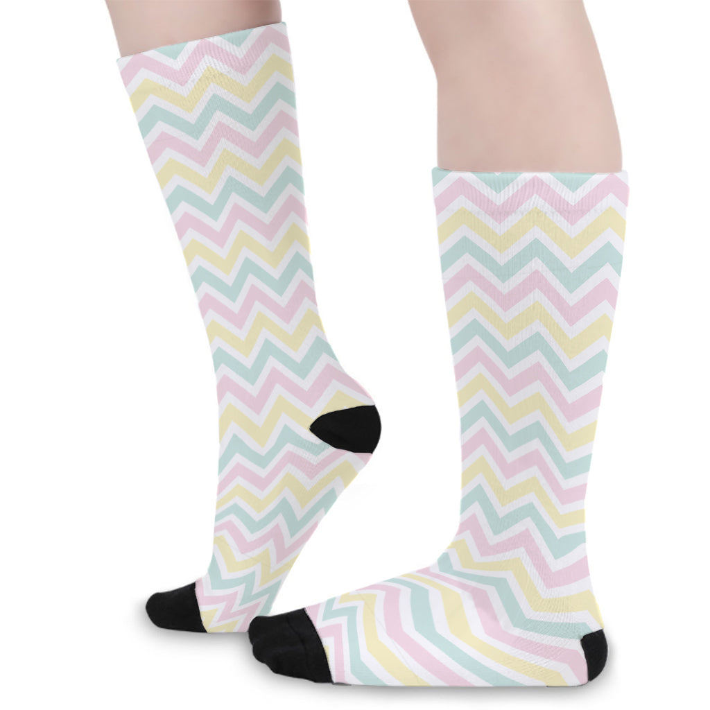 Pastel Chevron Pattern Print Long Socks