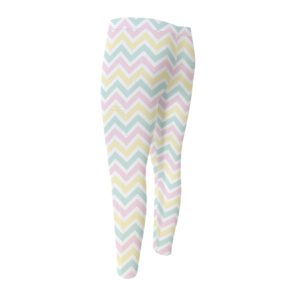 Pastel Chevron Pattern Print Men's Compression Pants