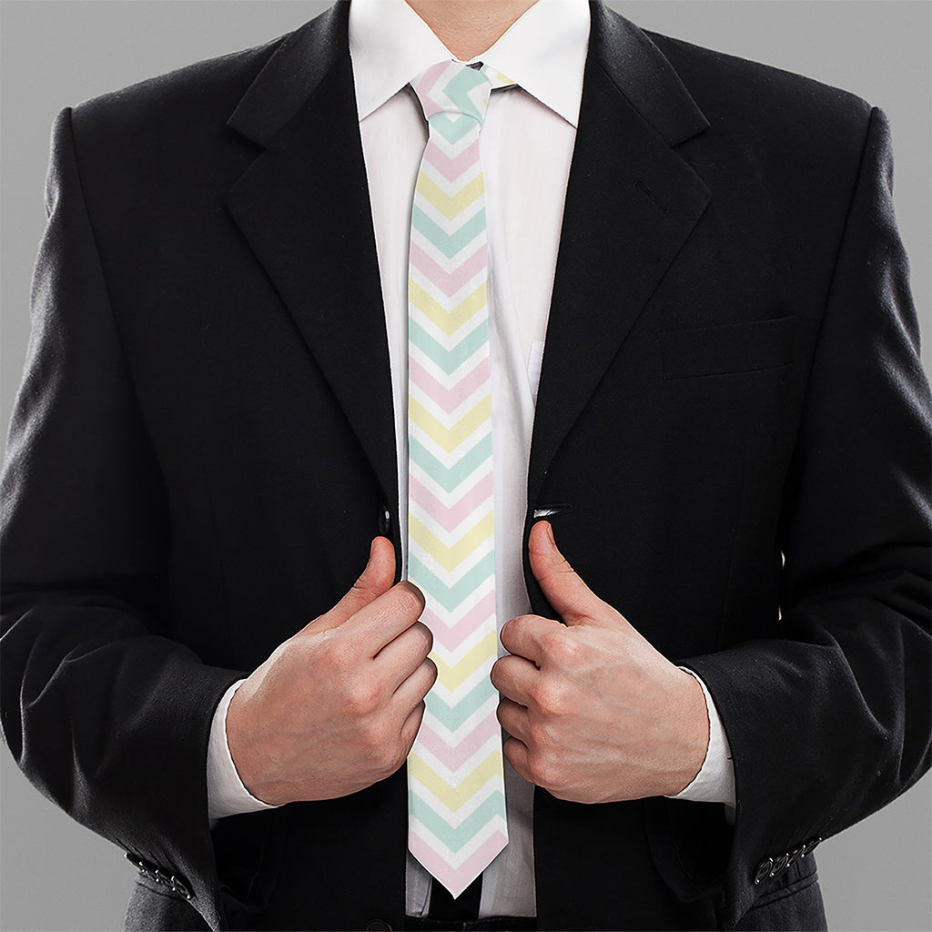 Pastel Chevron Pattern Print Necktie