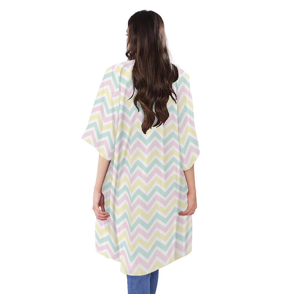 Pastel Chevron Pattern Print Open Front Beach Cover Up