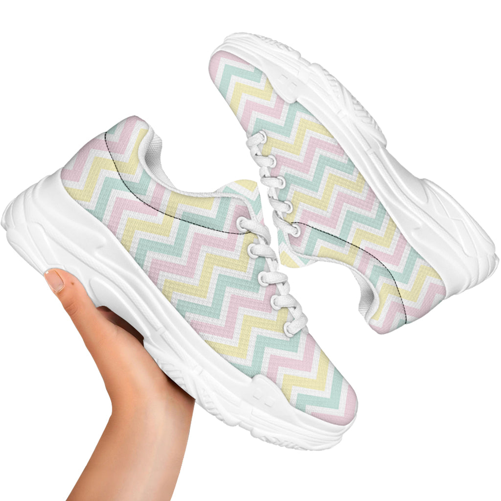 Pastel Chevron Pattern Print White Chunky Shoes