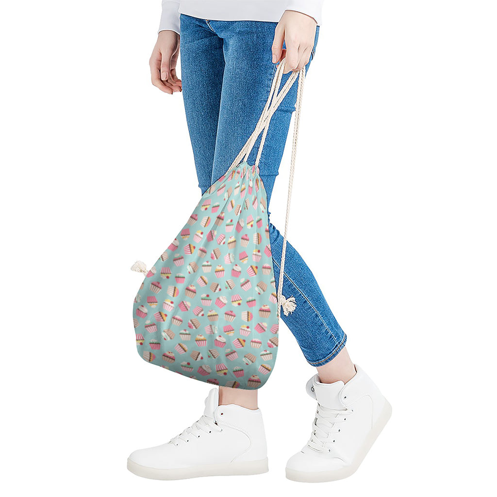 Pastel Cupcake Pattern Print Drawstring Bag