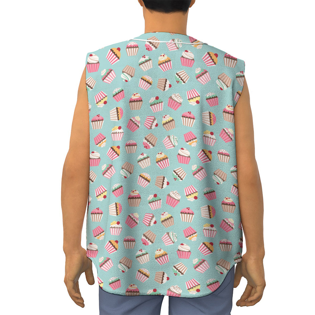 Pastel Cupcake Pattern Print Sleeveless Baseball Jersey