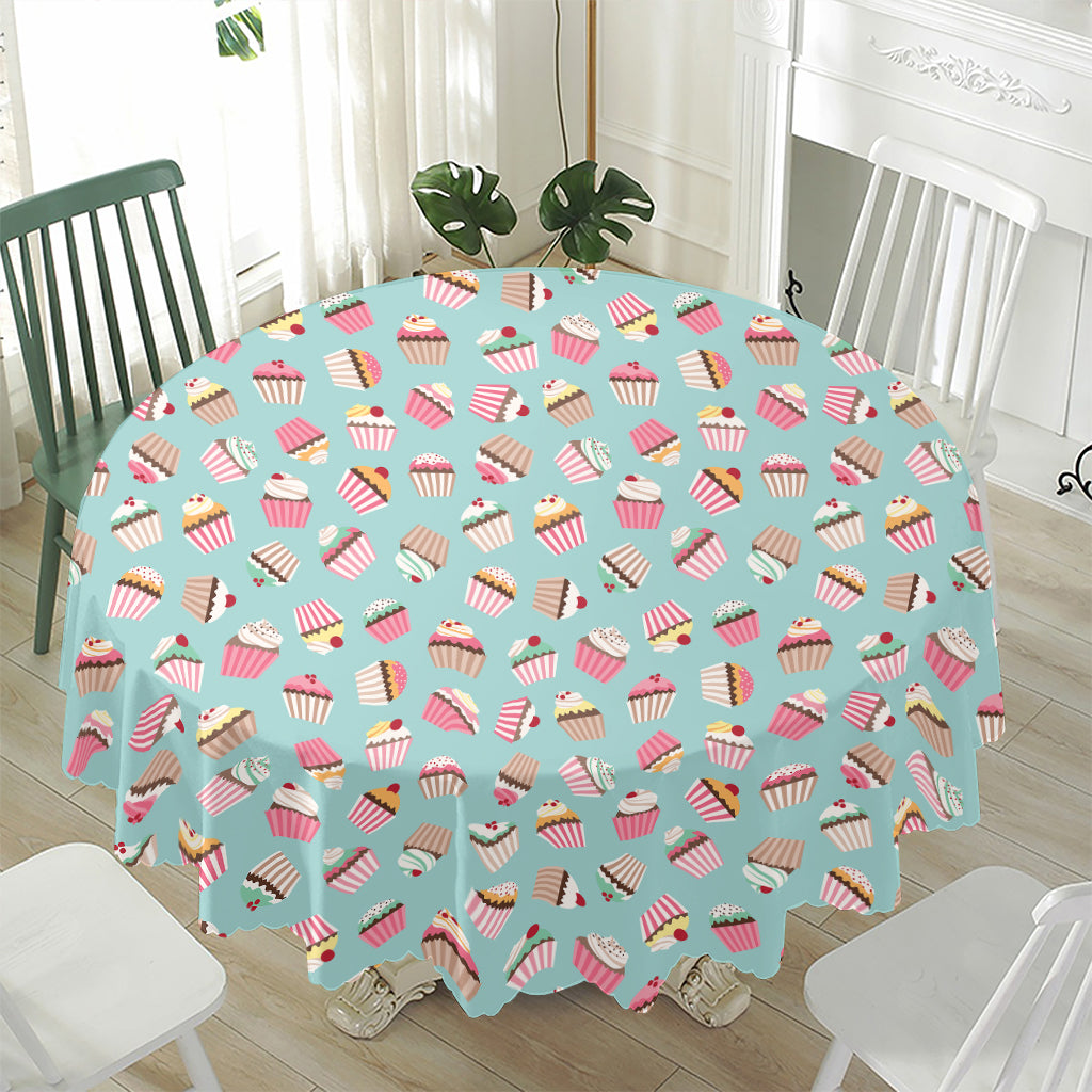 Pastel Cupcake Pattern Print Waterproof Round Tablecloth