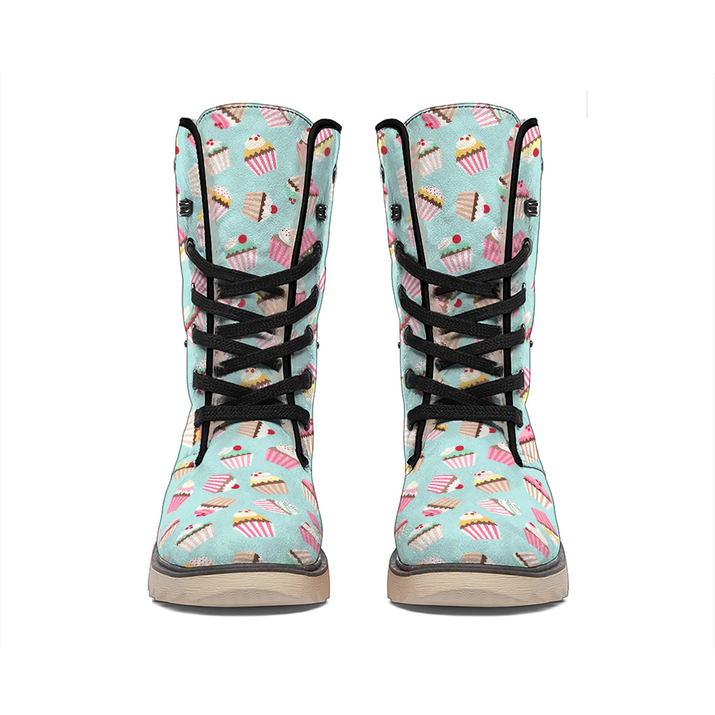 Pastel Cupcake Pattern Print Winter Boots