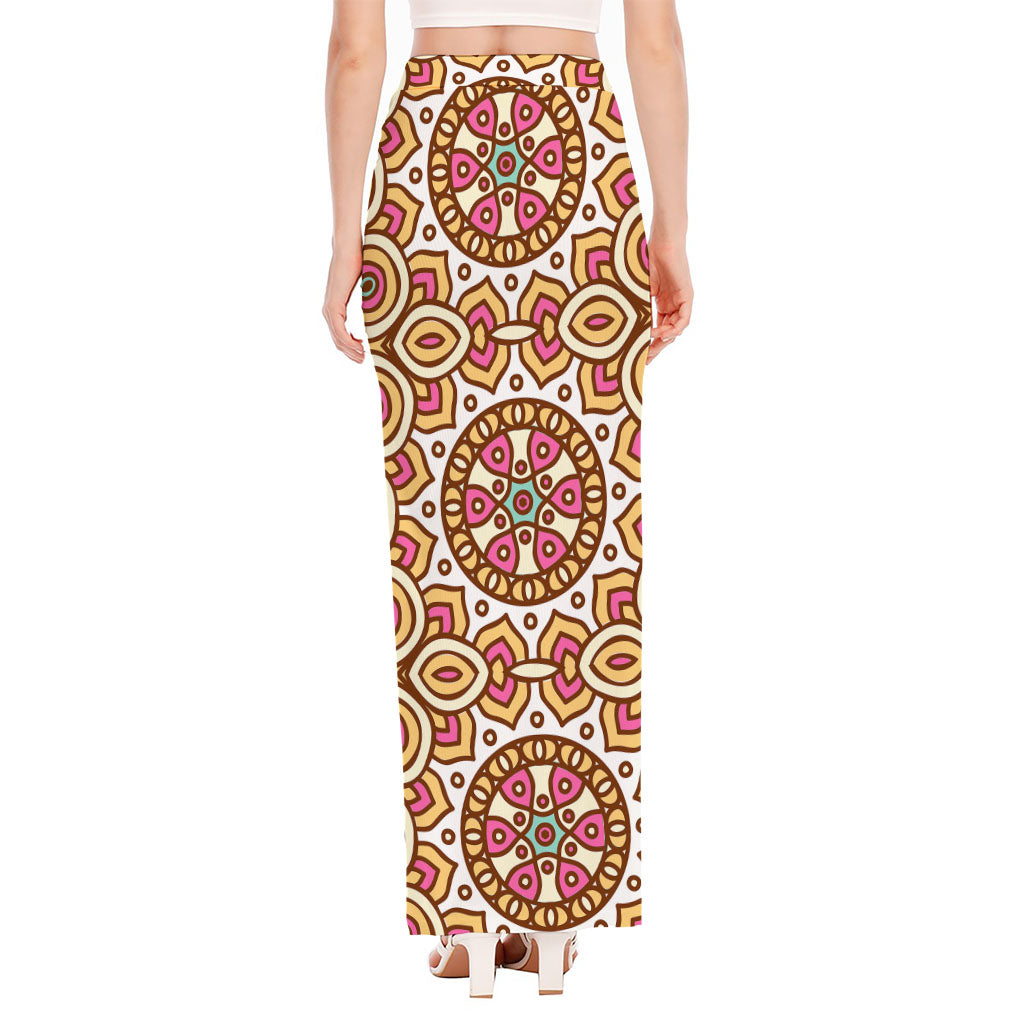 Pastel Ethnic Mandala Print High Slit Maxi Skirt