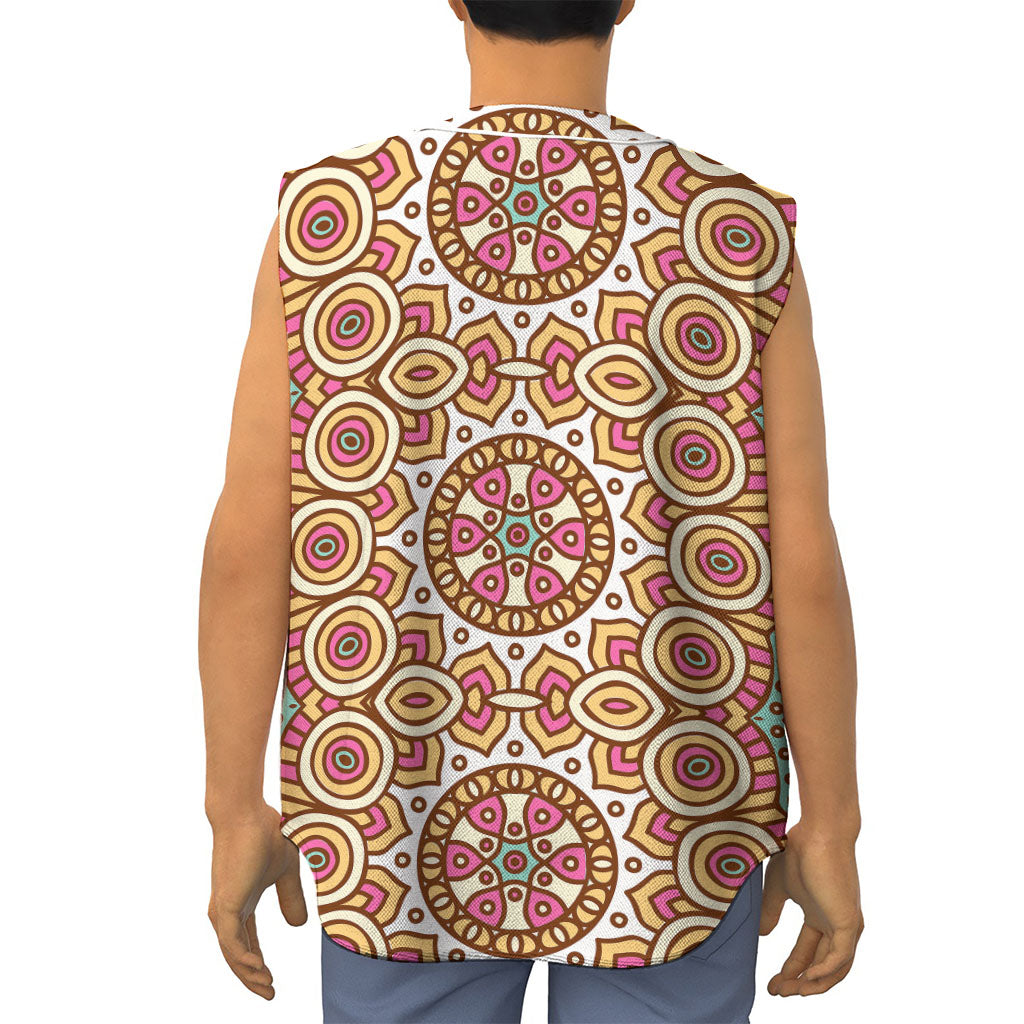 Pastel Ethnic Mandala Print Sleeveless Baseball Jersey