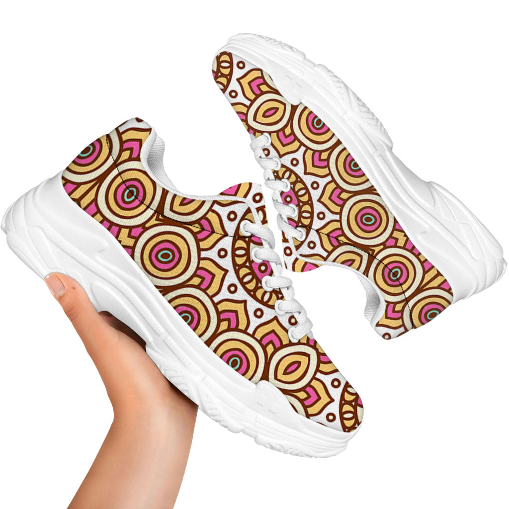 Pastel Ethnic Mandala Print White Chunky Shoes