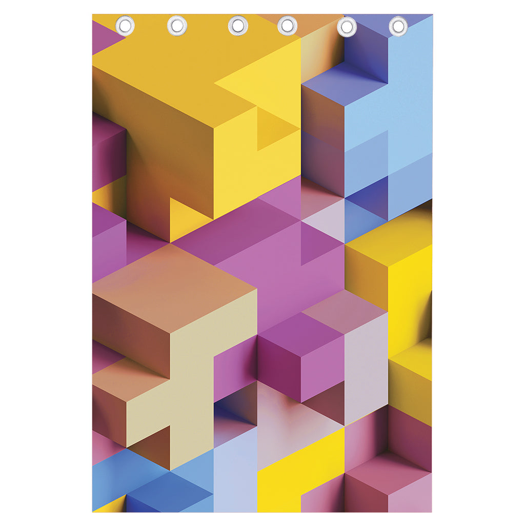 Pastel Geometric Cubic Print Curtain