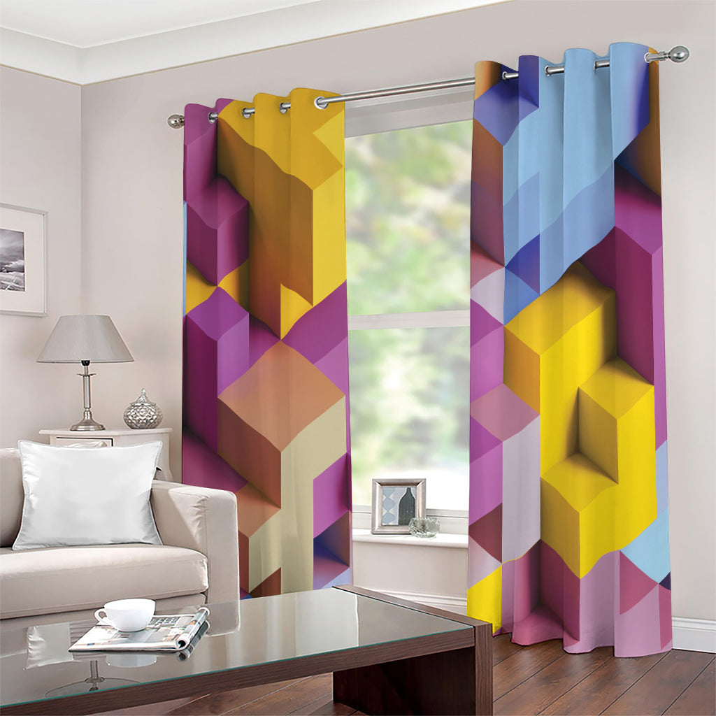 Pastel Geometric Cubic Print Extra Wide Grommet Curtains