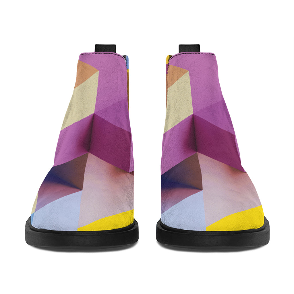 Pastel Geometric Cubic Print Flat Ankle Boots