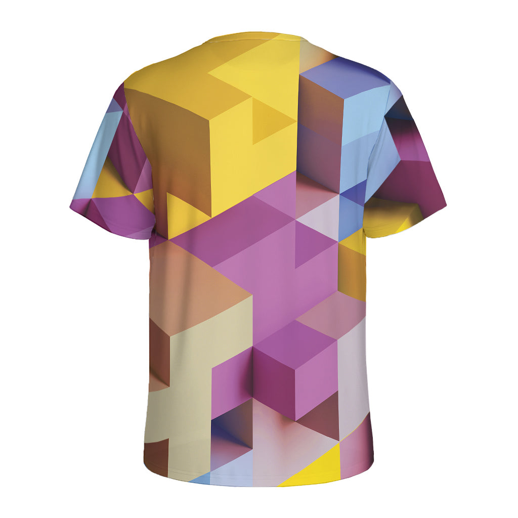 Pastel Geometric Cubic Print Men's Sports T-Shirt